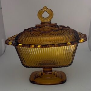 Vintage ?Indiana?Amber Glass Lidded Candy DishCompote